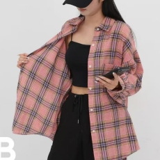 批发<b class='q'>韩版</b>春秋原宿风磨毛格子衬衫大码宽松灯笼袖防晒衣女外套衬衣上衣