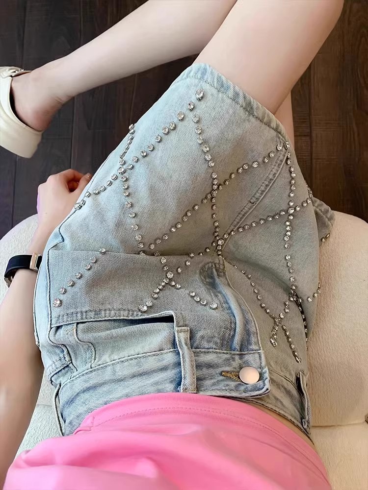 FA36642# 重工镶钻牛仔...