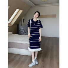 批发实拍<b class='q'>大码</b>女装新款韩系减龄显瘦条纹Polo裙胖MM设计感撞色连衣裙