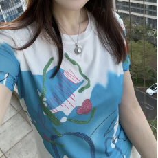 批发欧货撞色涂鸦印花短袖t恤女士2026夏季新款<b class='q'>大码</b>遮肉显瘦百搭上衣