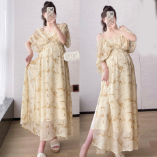 批发实拍孕妇连衣裙新中式晕染水墨画一体多种穿法高端设计吊带长裙