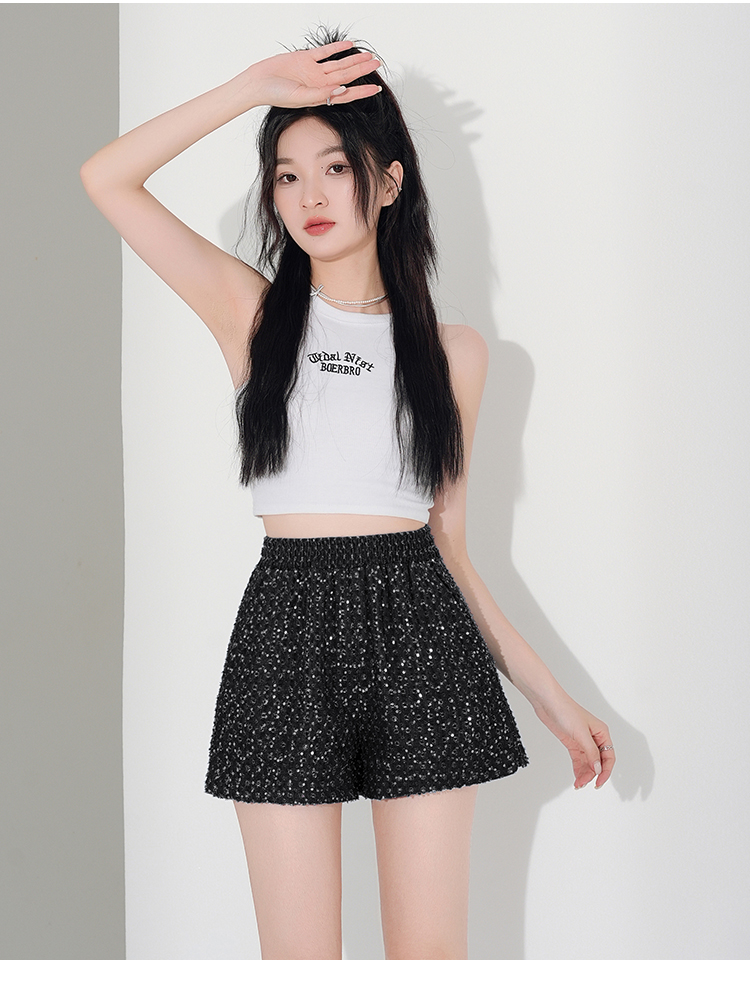 牛仔破洞亮片时尚短裤女2025新款高腰a字通勤辣妹百搭显瘦休闲裤