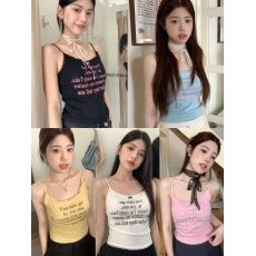 批发辣妹风<b class='q'>韩版</b>纯欲字母链条修身吊带背心女夏季内搭带胸垫上衣