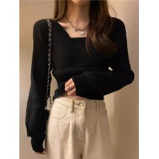 批发<b class='q'>品牌</b>折扣女装专柜撤柜<b class='q'>尾</b><b class='q'>货</b>清仓方领小众泡泡袖针织衫灯笼袖打底衫