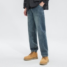 批发美式复古水洗阔腿牛仔裤2025春季新款男士大码直筒休闲裤潮