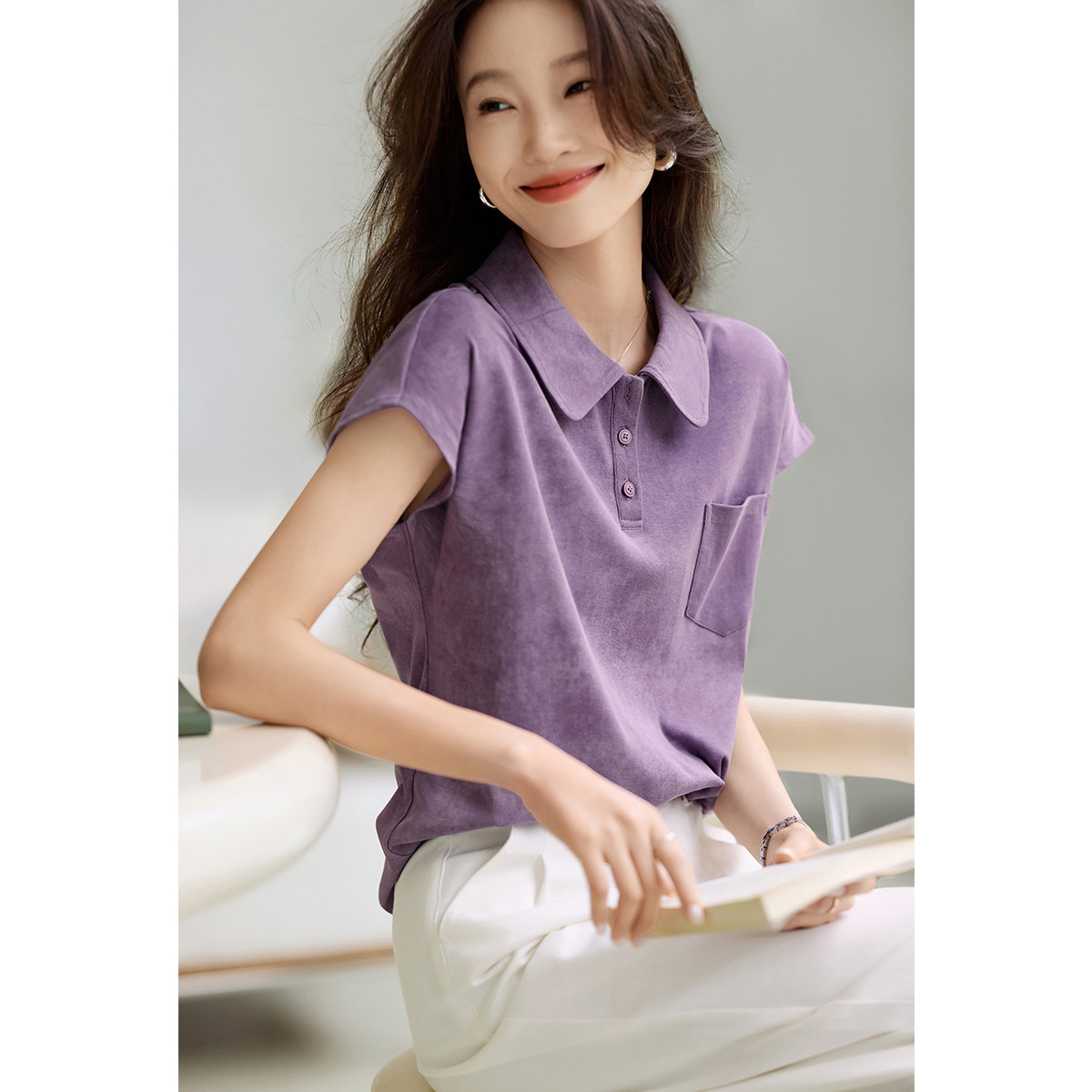 캐주얼 polo 헤일로 염색 바람 여성 셔츠 티셔츠 2026 봄 여름 새로운 캐주얼 편안함 티셔츠