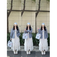 批发【原版细节1：1适合品质店铺】两个色深浅蓝色格子<b class='q'>衬衫</b>古巴领