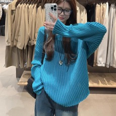 批发慵懒风镂空斜肩长袖针织衫罩衫女装春季宽松<b class='q'>休闲</b>显瘦chic露肩上衣