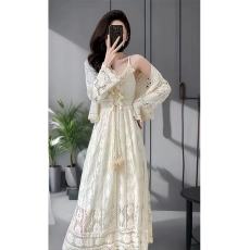 批发民族风开衫配吊带长裙套装裙夏季新款波西米亚大码法式连衣裙子女