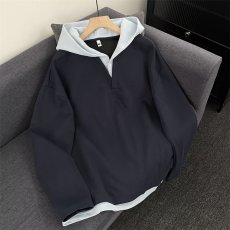 批发设计感小众德绒拼接连帽短款打底衫女<b class='q'>冬</b>宽松显瘦加厚内搭上衣