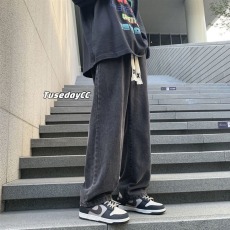 批发高弹力牛仔裤男超弹修身拉链工装高街vibe冬直筒美式潮牌黑色裤子