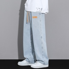 批发高弹力牛仔裤男超弹修身拉链工装高街vibe冬直筒美式潮牌黑色裤子