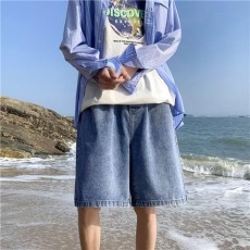 批发高弹力牛仔裤男超弹修身拉链工装高街vibe冬直筒美式潮牌短裤子