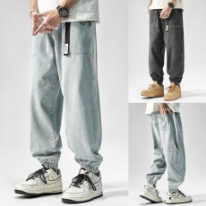 批发复古水洗牛仔裤男春秋款宽松美式街头束脚长裤ins潮牌休闲裤子男