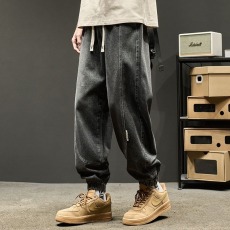 批发高弹力牛仔裤男超弹修身拉链工装高街vibe冬直筒美式潮牌黑色裤子