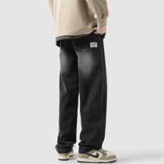 批发高弹力牛仔裤男超弹修身拉链工装高街vibe冬直筒美式潮牌黑色裤子