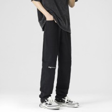 批发高弹力牛仔裤男超弹修身拉链工装高街vibe冬直筒美式潮牌黑色裤子