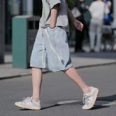 批发港仔文艺男<b class='q'>日系</b><b class='q'>复古</b>水洗做旧牛仔裤男春秋宽松阔腿休闲直筒短裤