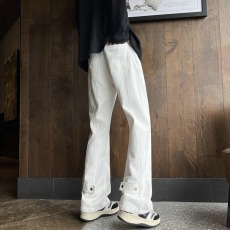 批发美式微喇牛仔裤男士春秋季新款修身潮流时尚拼接设计感高街长裤子