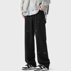 批发伐木工装裤男款秋冬美式高街痞帅阔腿裤子青少年宽松直筒休闲长裤