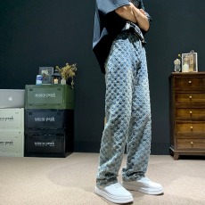 批发美式提花牛仔裤男夏季薄款垂感宽松直筒潮牌高街休闲裤子