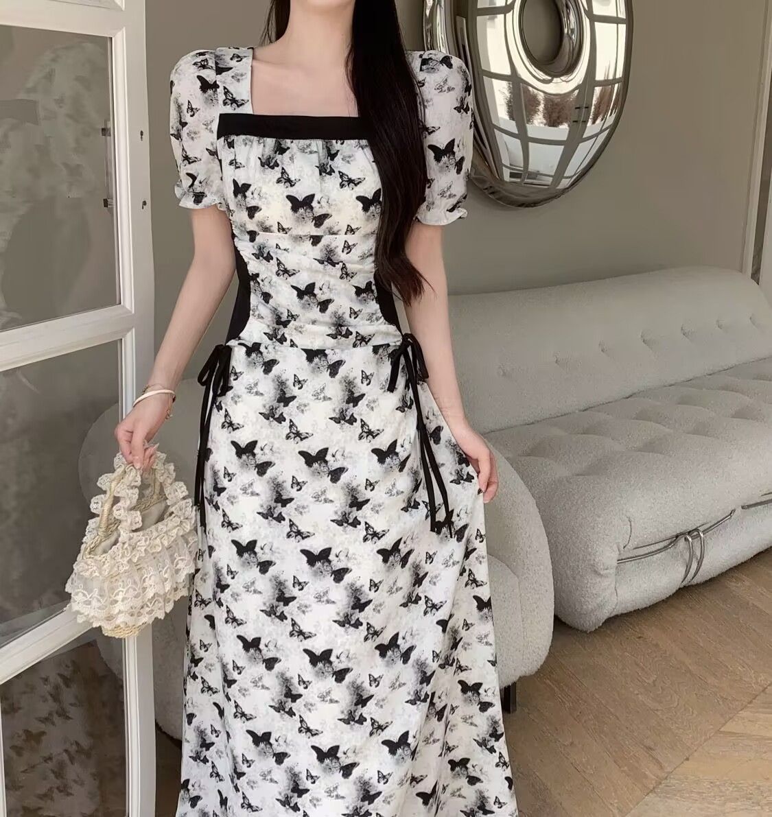 RY7872# 夏季新款新中式连衣裙国风水墨画写意裙子显瘦长裙短袖连衣裙