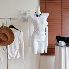 批发【13C】<b class='q'>自由</b><b class='q'>呼吸</b>感 少女蕾丝打底衫一字肩百搭显瘦两穿镂空白上衣