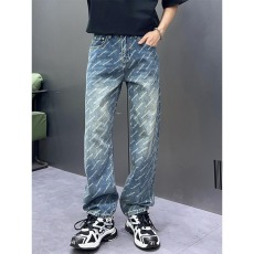 批发美式高街潮牌印花牛仔裤男士宽松直筒潮流个性设计感小众痞帅裤子
