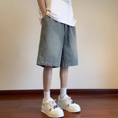 批发港<b class='q'>风</b>ins做旧牛仔短裤男夏季装加肥加大码潮胖人宽松休闲直筒5分裤