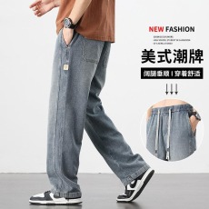 批发春夏季男士2025新款星空纹牛仔裤薄款宽松直筒拖地裤子工装阔腿裤