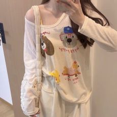 批发【佛山布】慵懒风长袖T恤防晒衣女外穿早夏天宽松百搭圆领上衣