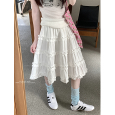 批发实拍 春<b class='q'>夏</b>甜美温柔风木耳边半身裙女新款松紧腰显瘦a字蛋糕中裙