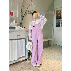 批发油画少女网红休闲<b class='q'>背带裤</b>百搭显瘦直筒裤