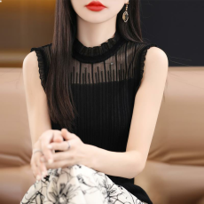 批发<b class='q'>雪纺</b>蕾丝吊带背心女设计感小众一字领西装内搭夏外穿宽松打底上衣