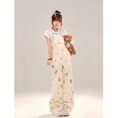 批发减龄设计感<b class='q'>背带裤</b>小个子女小众美式复古宽松慵懒风裤子