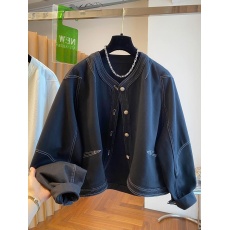 批发高级感明线黑色<b class='q'>牛仔</b>外套女春秋2026新款宽松休闲无领薄款夹克<b class='q'>上衣</b>