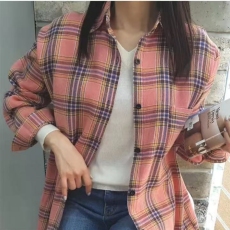 批发韩版春秋季懒惰磨毛格子衬衫原宿风宽松格子衬衫大码<b class='q'>防晒</b>衣外套女