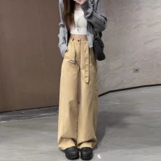批发宽松慵懒风卡其色裤子2026新款小个子阔腿裤高腰今年流行梧桐裤子