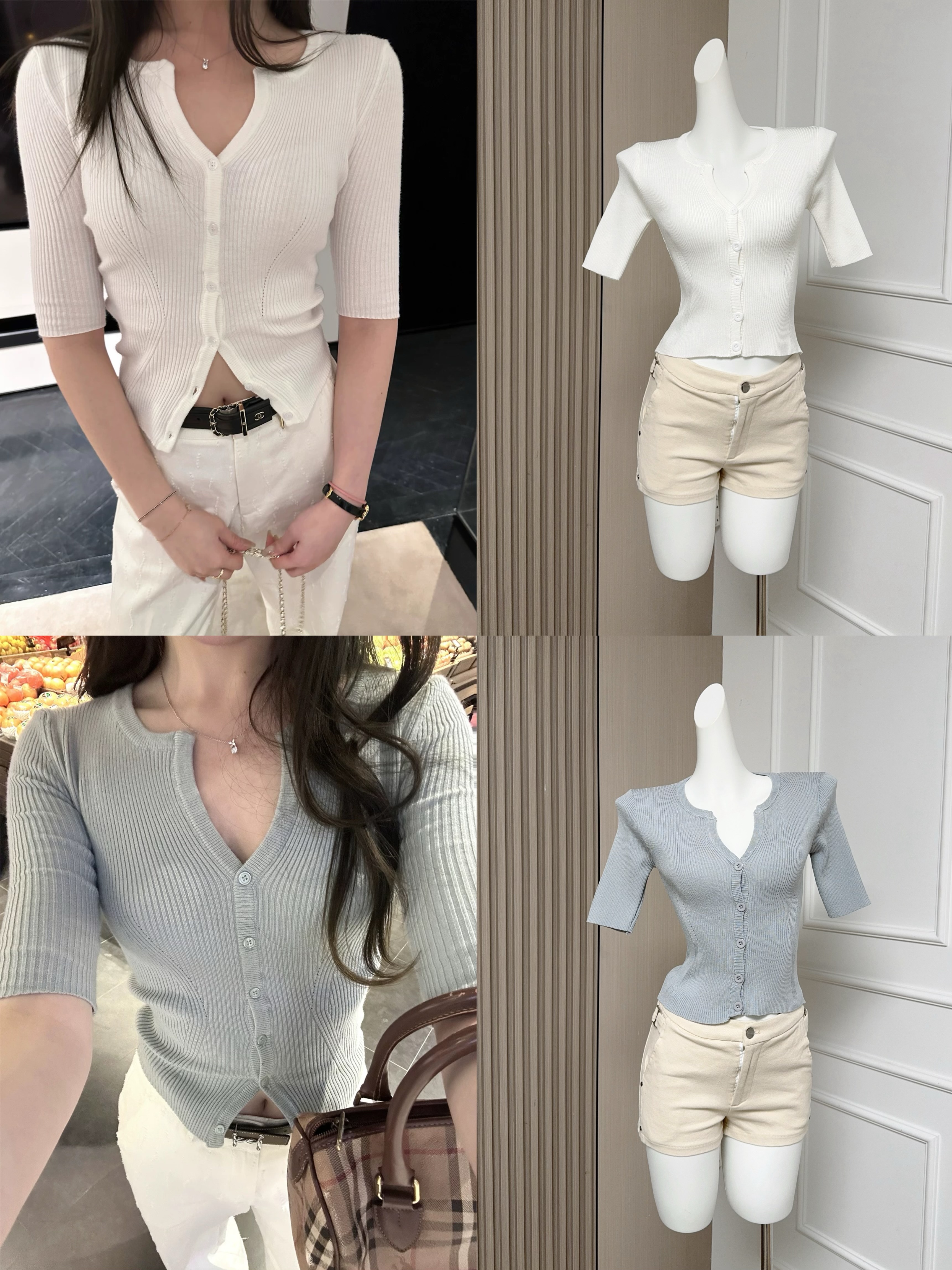 나비 보물 웃음 fit check 현 몸 종류 봄 여름 기본 셔츠 니트 스웨터 중간 소매 tee 슬림해 보이는 티셔츠 여성 셔츠