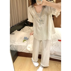 批发实拍 甜美小清新海军领<b class='q'>纯棉</b>v领花边蝴蝶结家居服<b class='q'>睡衣</b>套装