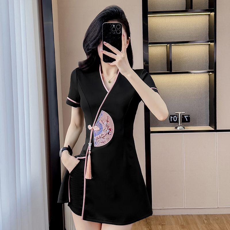 MY15575# 夏季气质国潮设计感新中式国风旗袍改良年轻款盘扣连衣裙套女...