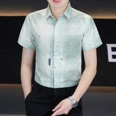 批发弹力<b class='q'>商务</b>男装薄款格子衬衫男士短袖韩版潮流休闲衬衣洋气百搭寸衣