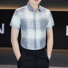 批发弹力商务男装薄款格子<b class='q'>衬衫</b>男士短袖韩版潮流休闲<b class='q'>衬衣</b>洋气百搭寸衣