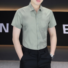 批发弹力商务英伦绅士<b class='q'>衬衫</b>男士短袖韩版修身潮流商务休闲<b class='q'>衬衣</b>帅气百搭