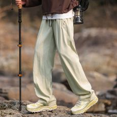 批发2025新款户外速干透气皱感休闲裤男宽松直筒运动垂感阔腿长裤