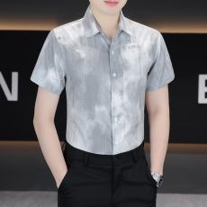 批发弹力<b class='q'>商务</b>男装薄款格子衬衫男士短袖韩版潮流休闲衬衣洋气百搭寸衣