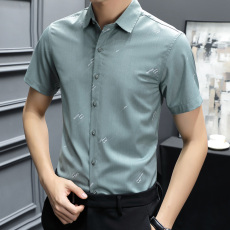 批发弹力<b class='q'>商务</b>男装薄款格子衬衫男士短袖韩版潮流休闲衬衣洋气百搭寸衣