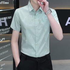 批发弹力<b class='q'>商务</b>男装薄款格子衬衫男士短袖韩版潮流休闲衬衣洋气百搭寸衣