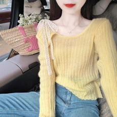 批发开春穿搭一整套<b class='q'>大码</b>胖mm露肩针织衫牛仔裤韩系气质独特两件套装女