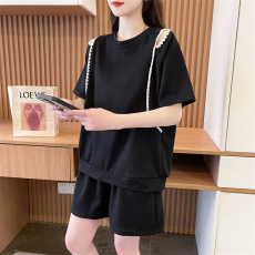 批发3119#实拍抖音质量实价/后包领/宽松洋气花边撞色运动服两件套